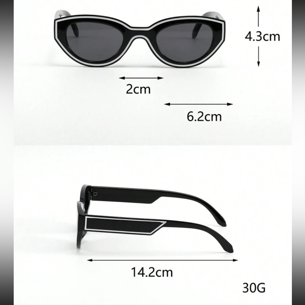 Funky Black & White Cat Eye Oval Shaped Sunglasses w Dark Grey Lens OS New - Picture 5 of 9